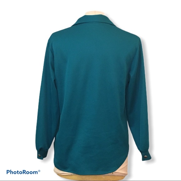Long Sleeve Vintage 80’s/90’s Teal Blouse - Picture 2 of 5